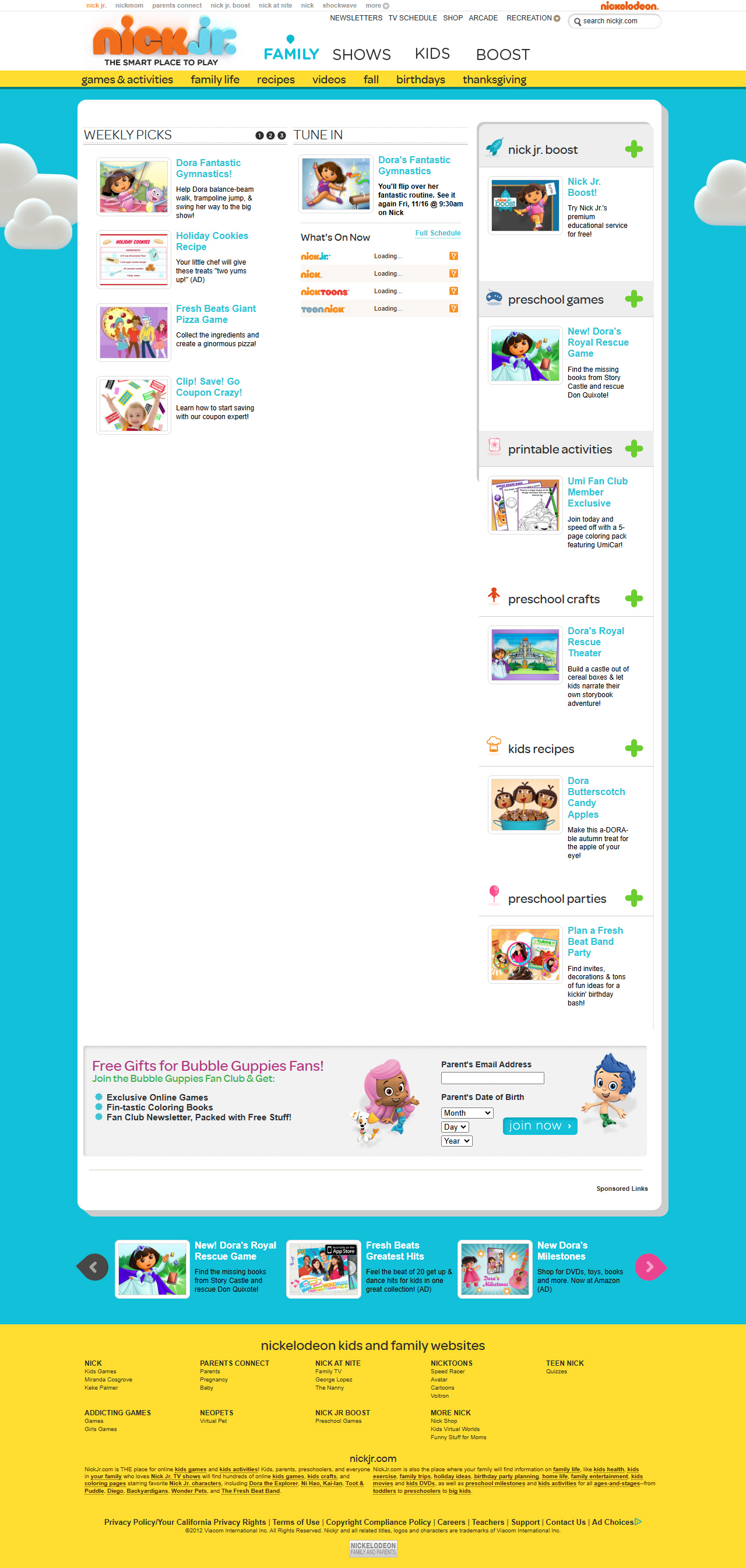 Nick Jr. website in 2012