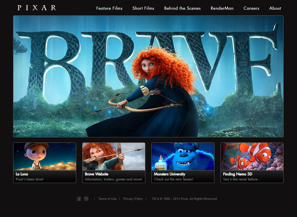 Pixar website in 2012