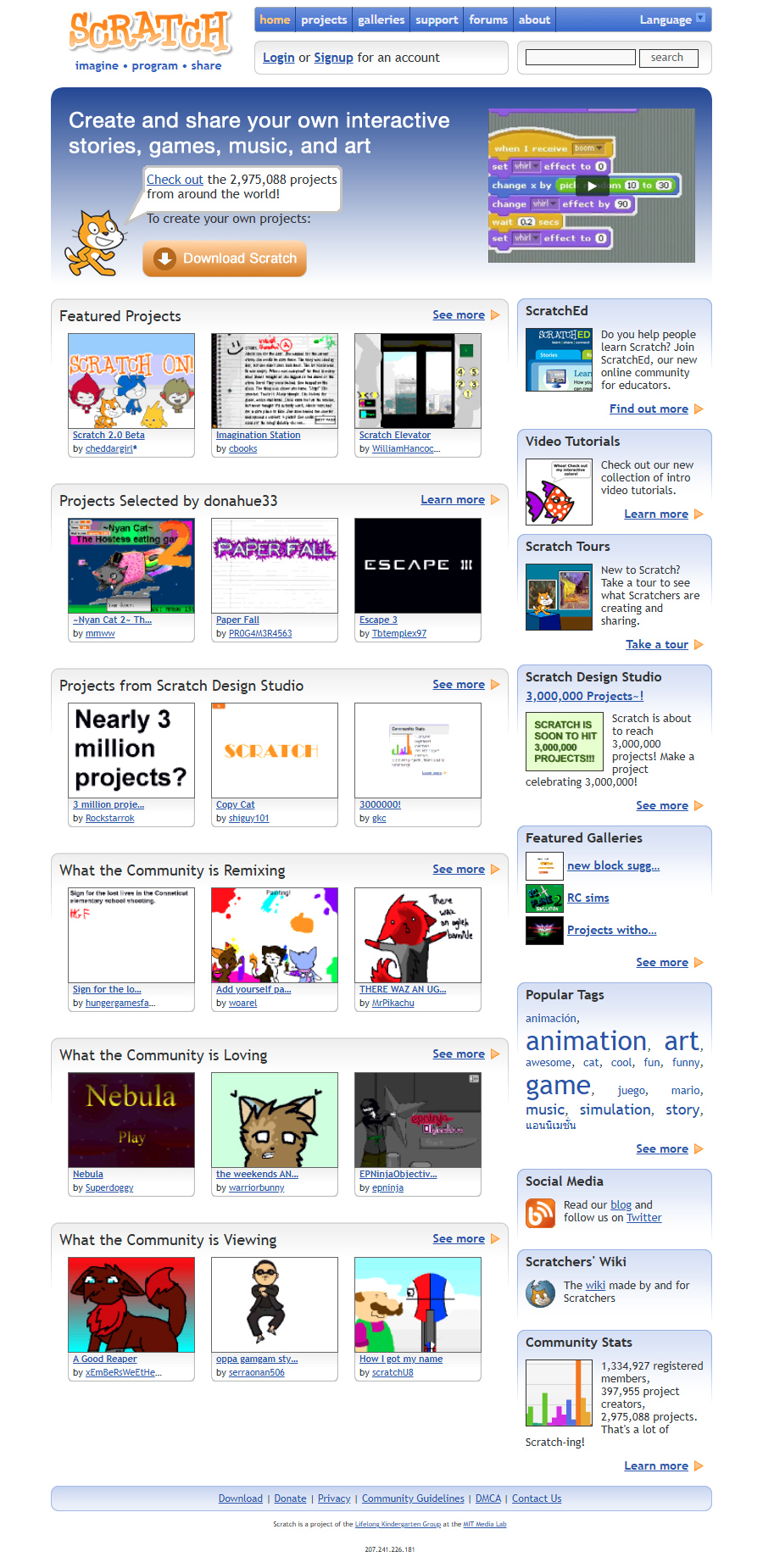 Scratch website in 2012