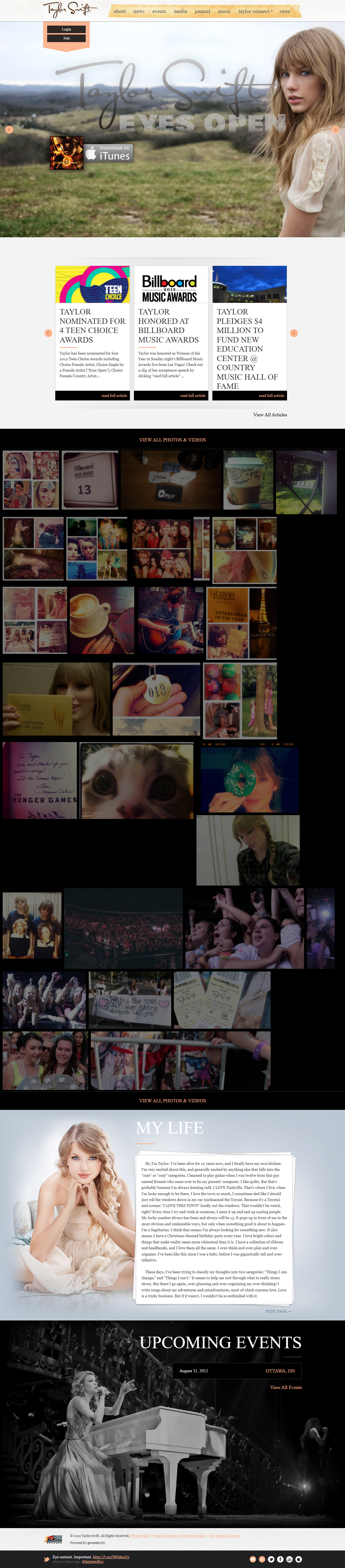 Taylor Swift website in 2012
