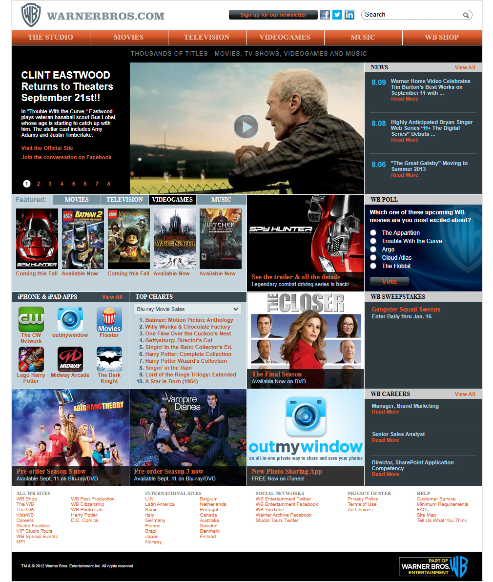 Warner Bros. website in 2012