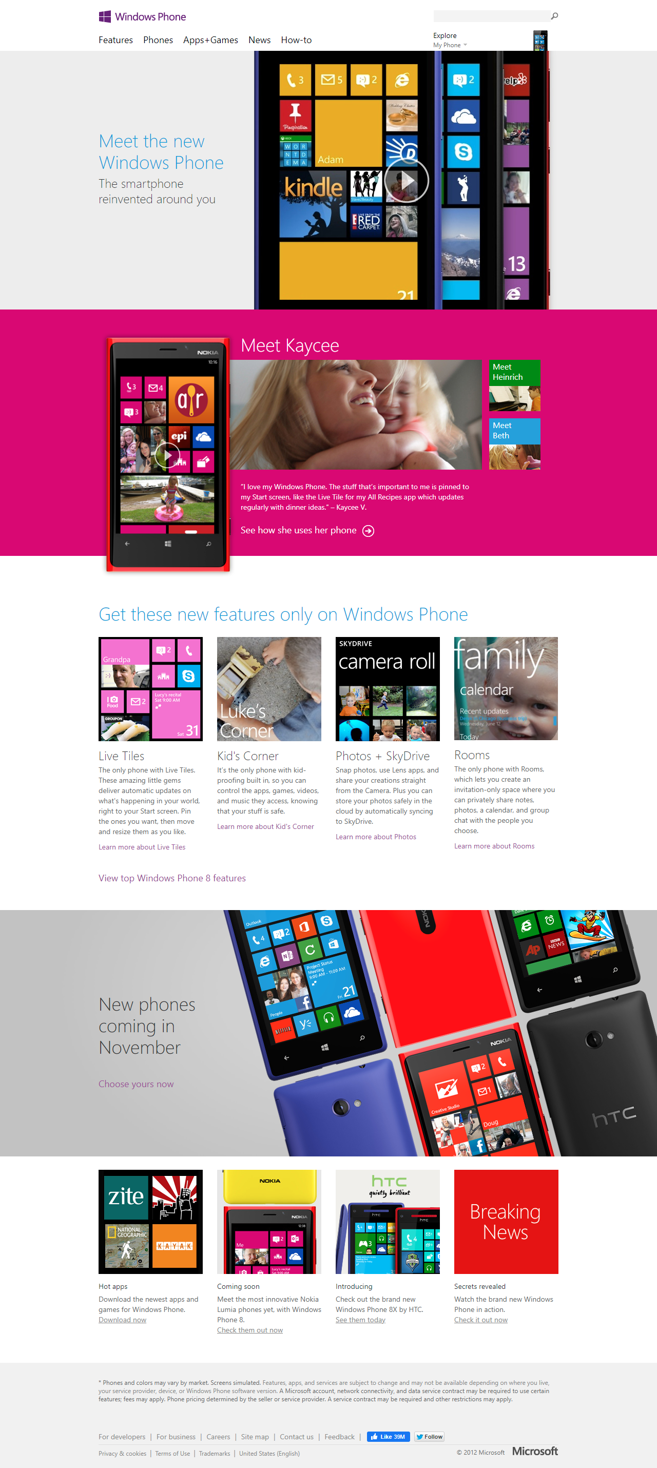 Windows Phone website in 2012