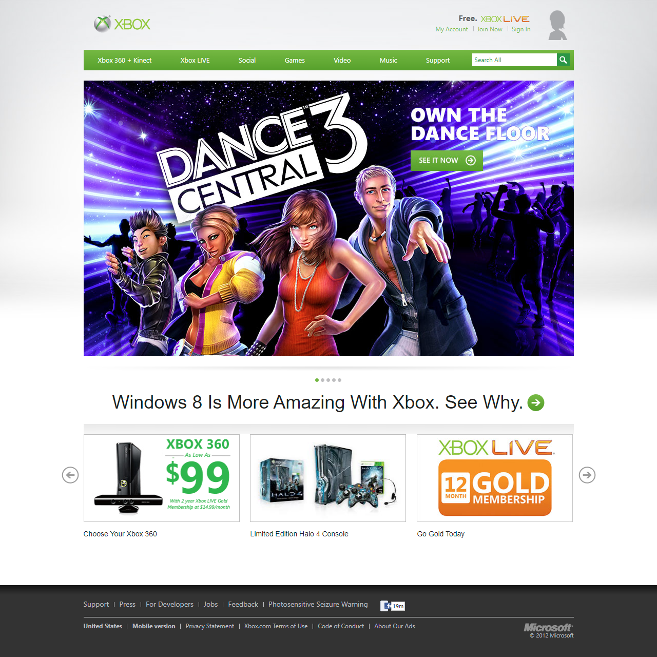 Xbox website in 2012