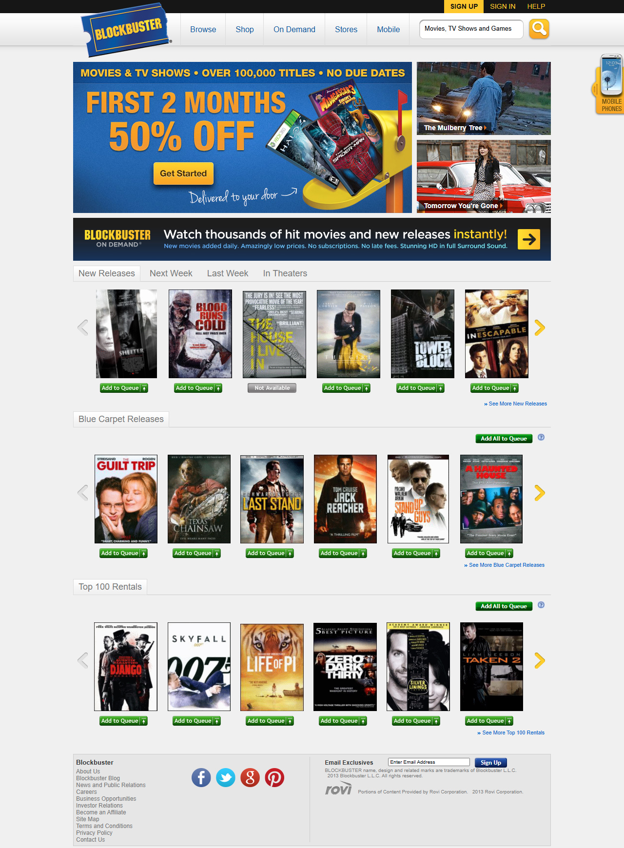 Blockbuster website in 2013