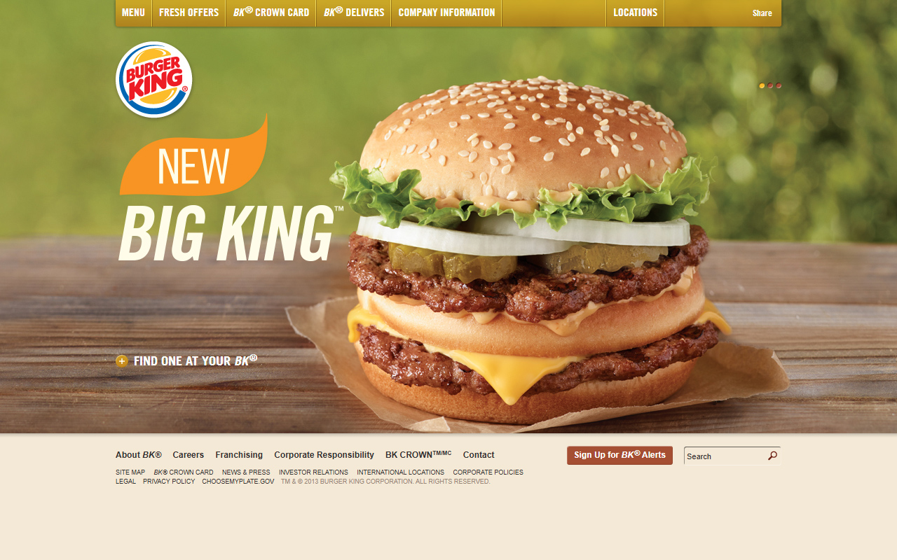 Burger King website in 2013