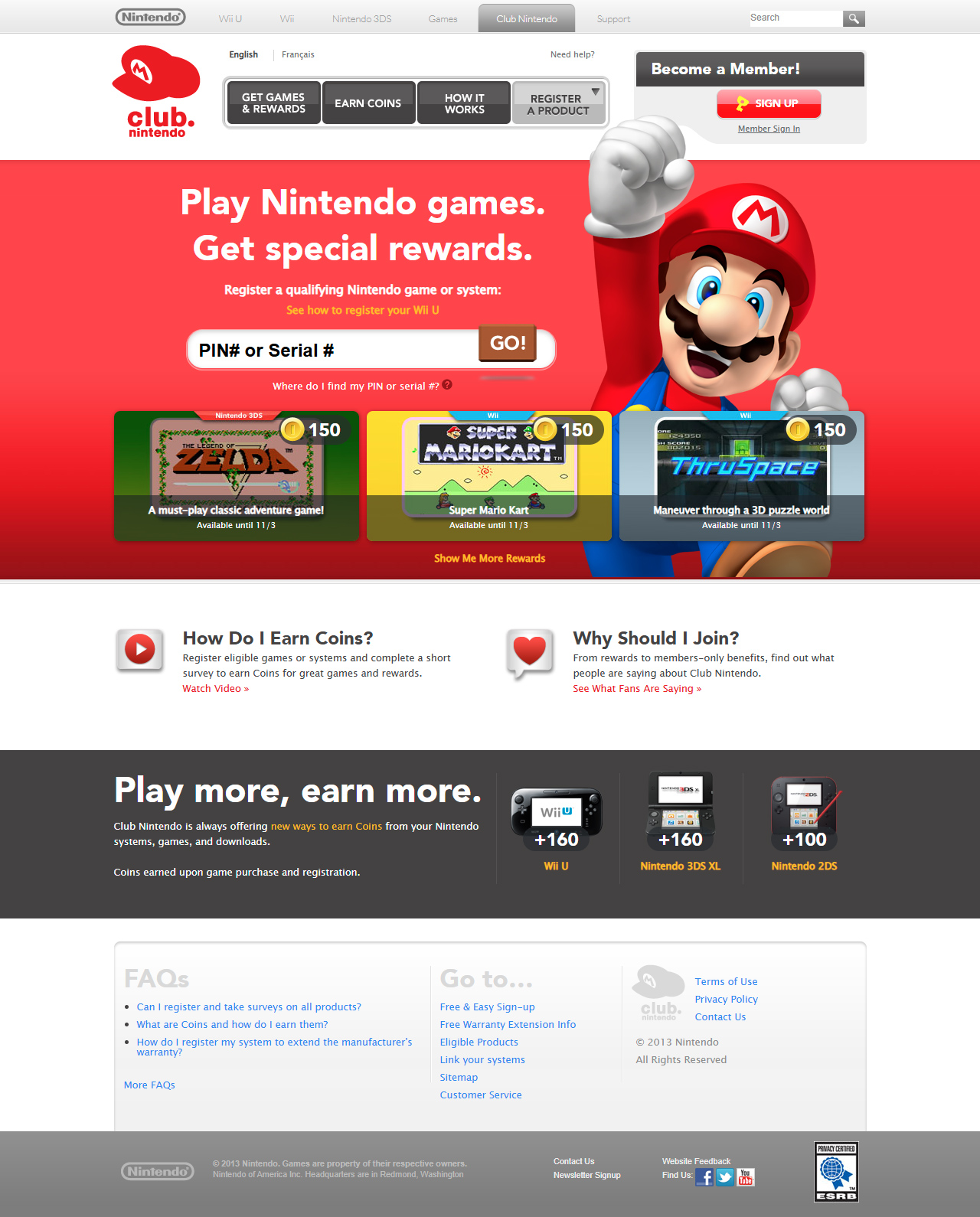 Club Nintendo website in 2013
