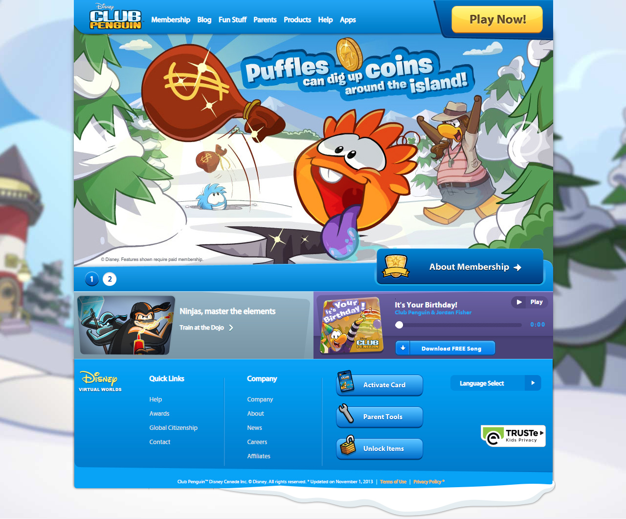 Club Penguin website in 2013