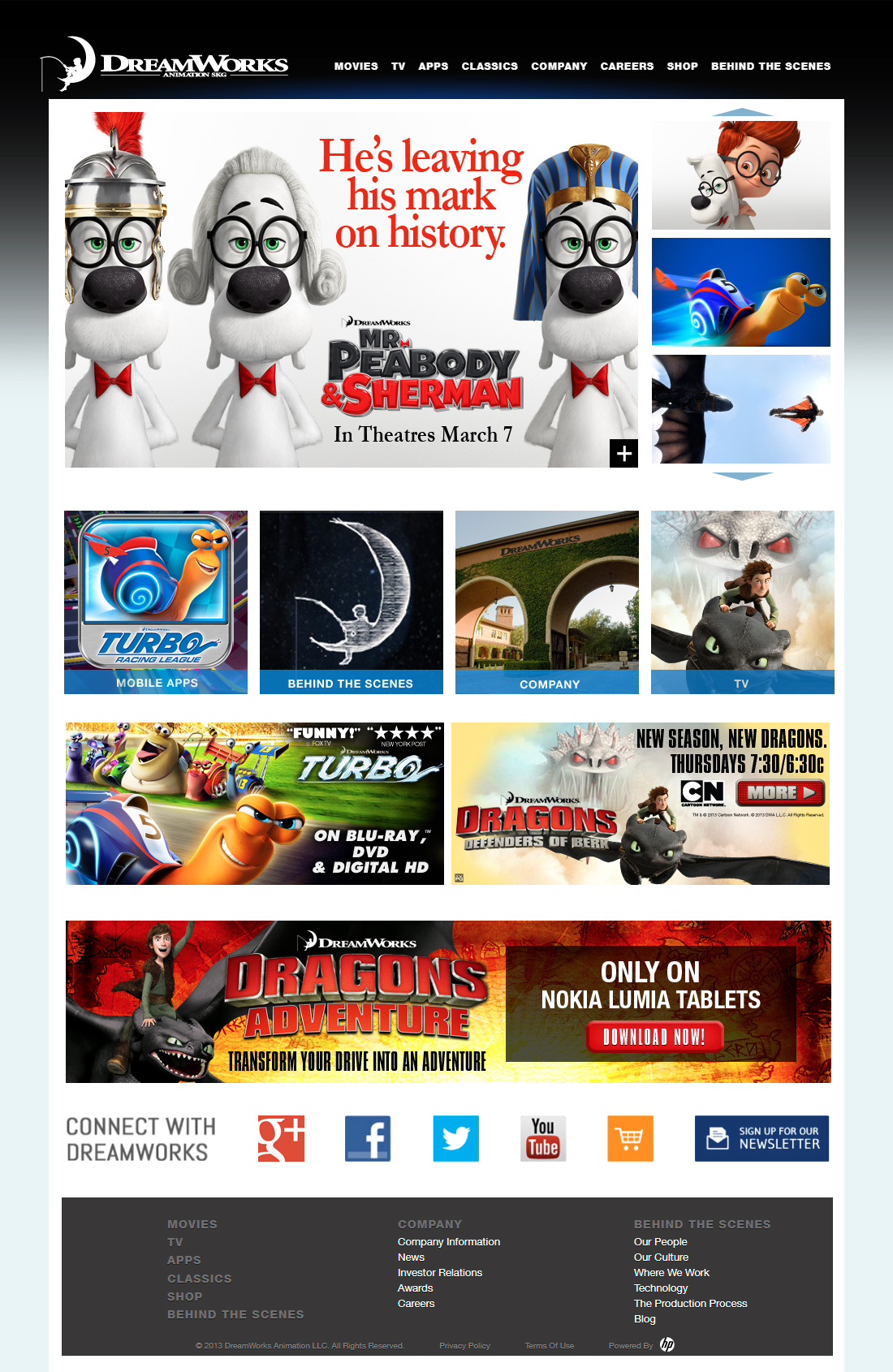 DreamWorks Animation website in 2013