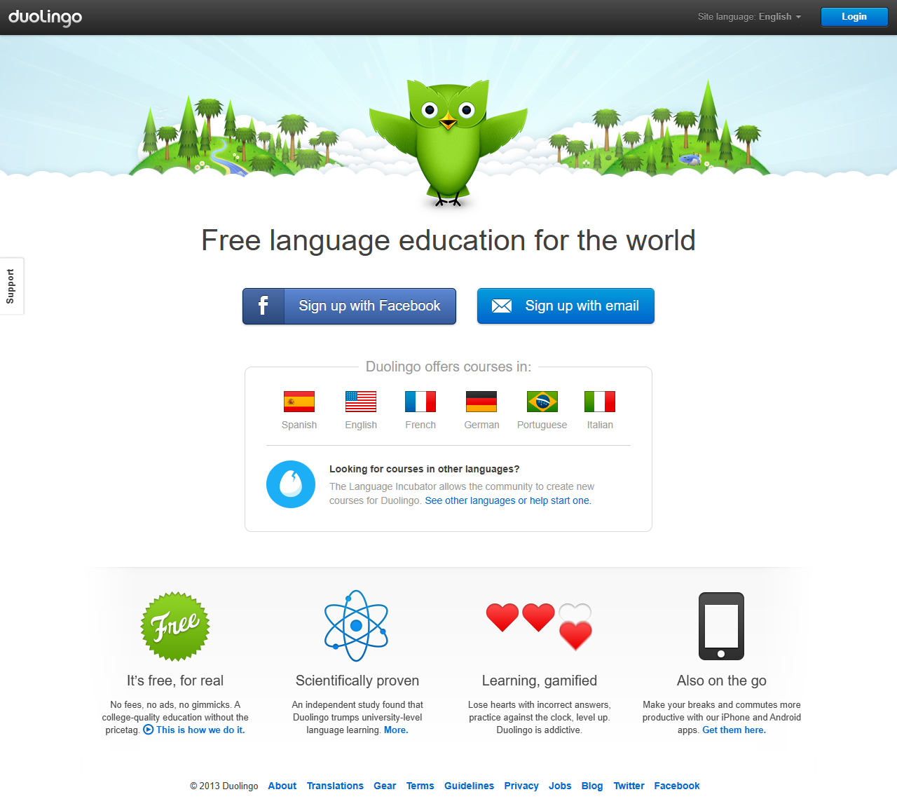 Duolingo website in 2013