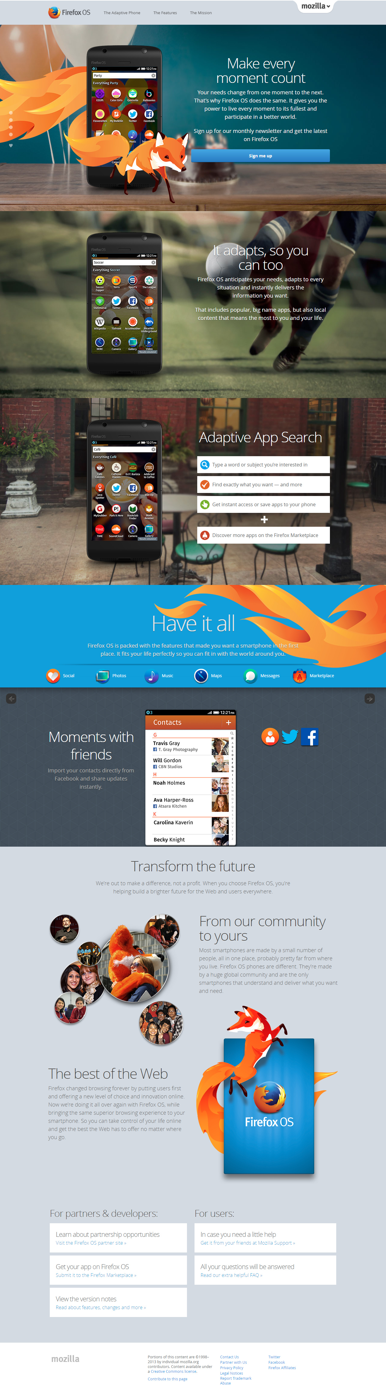 Firefox OS website in 2013