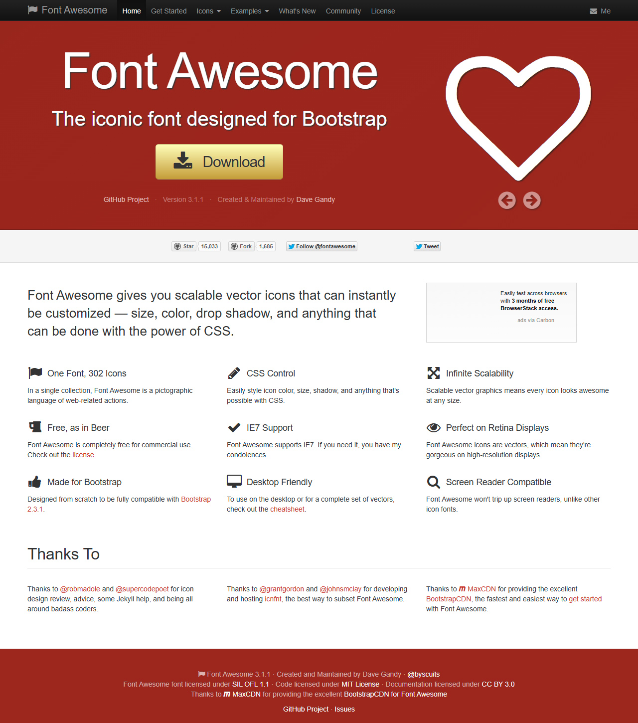 Font Awesome website in 2013
