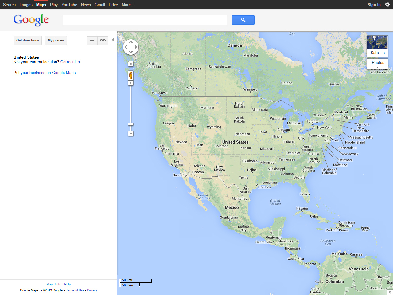 Google Maps website in 2013