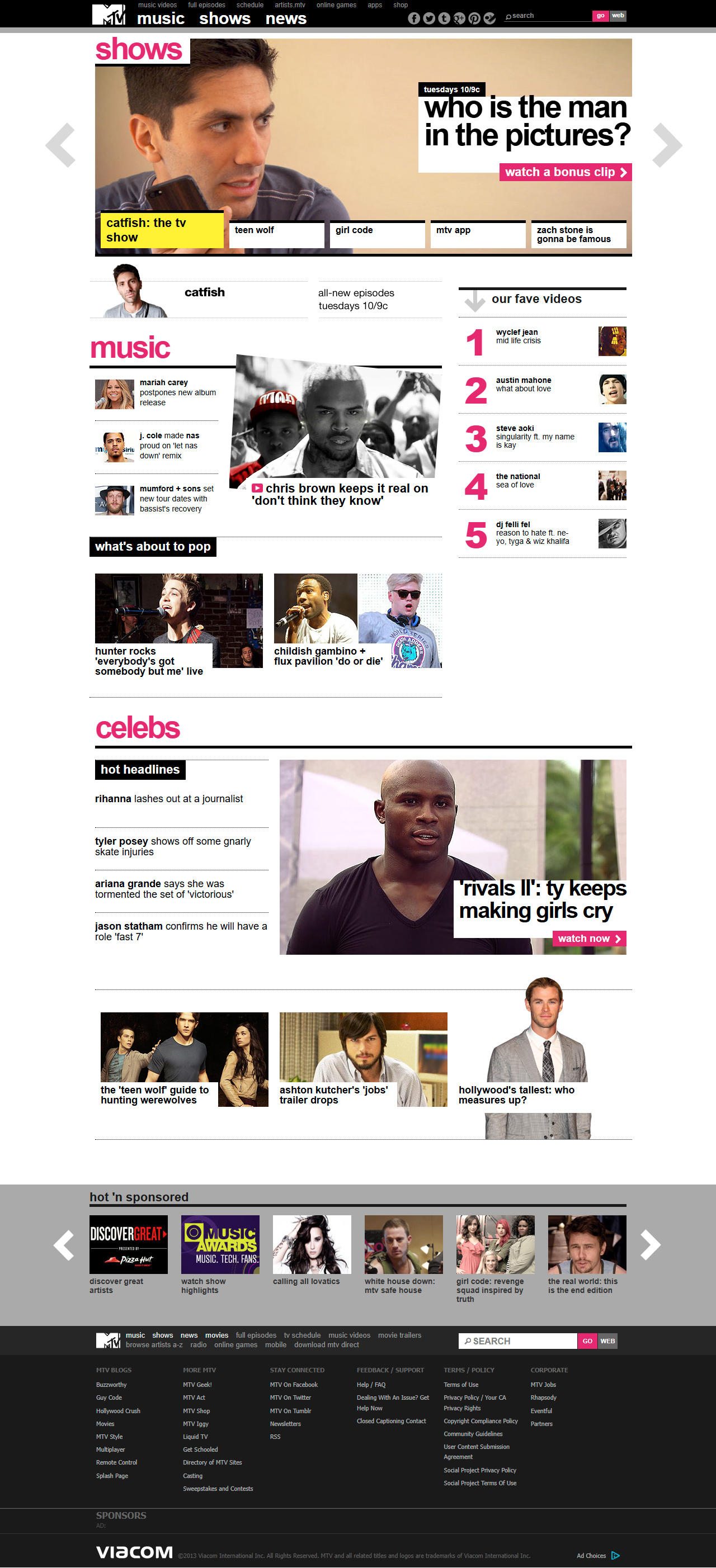 MTV website in 2013