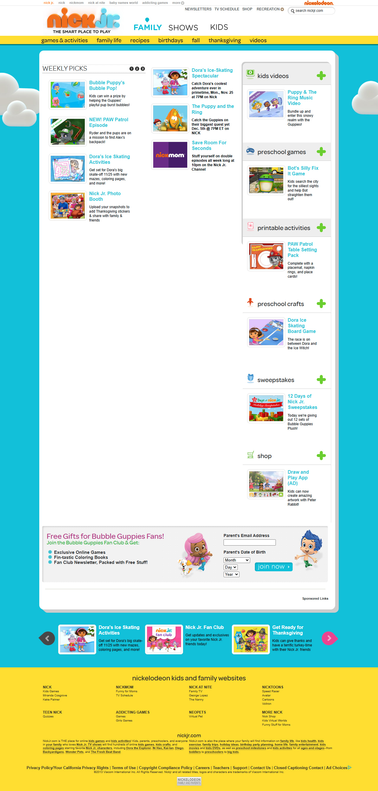 Nick Jr. website in 2013