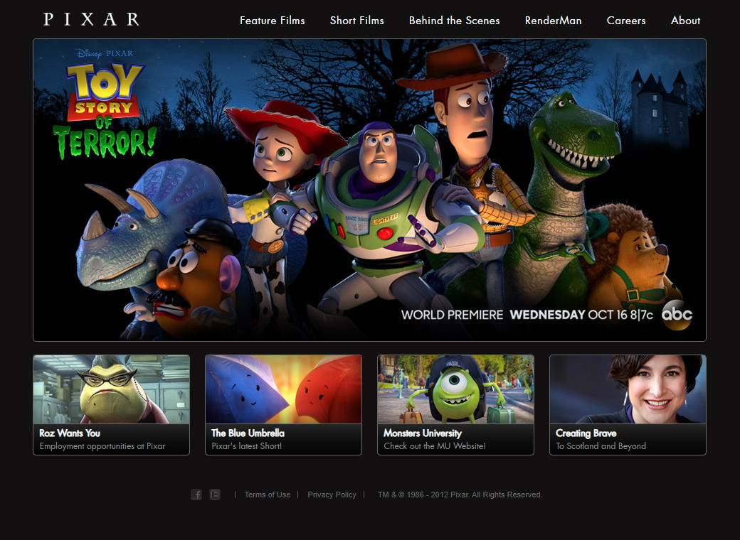 Pixar website in 2013