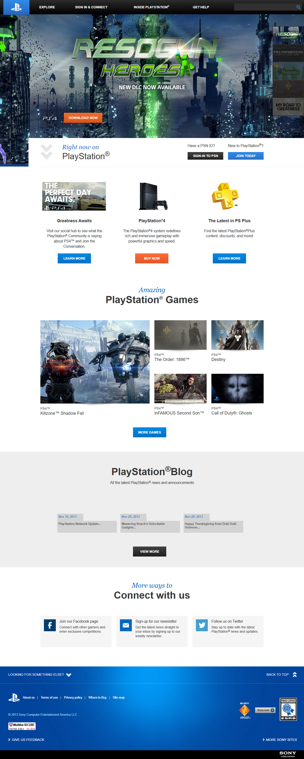 PlayStation website in 2013