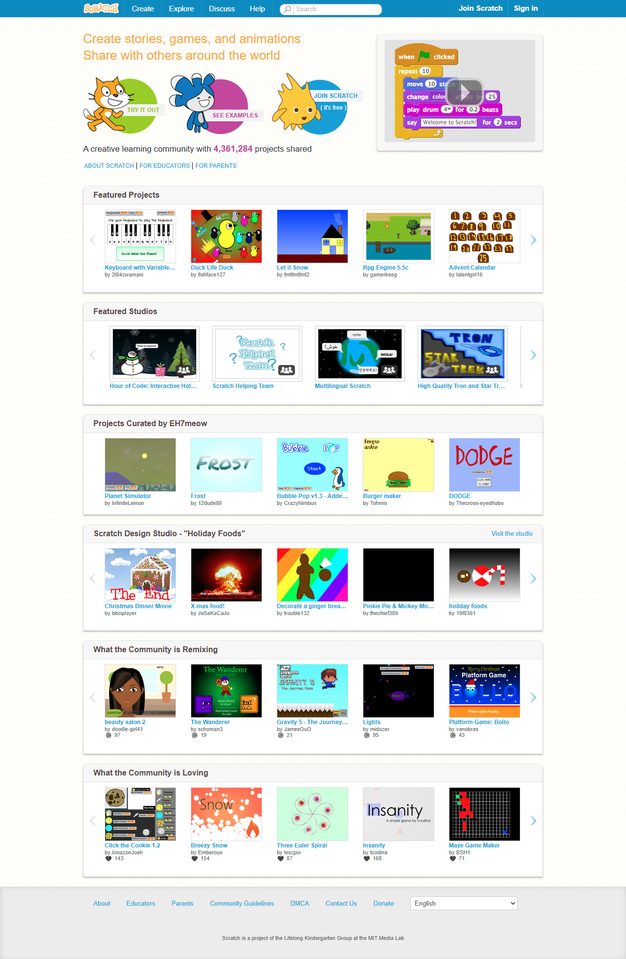 Scratch website in 2013