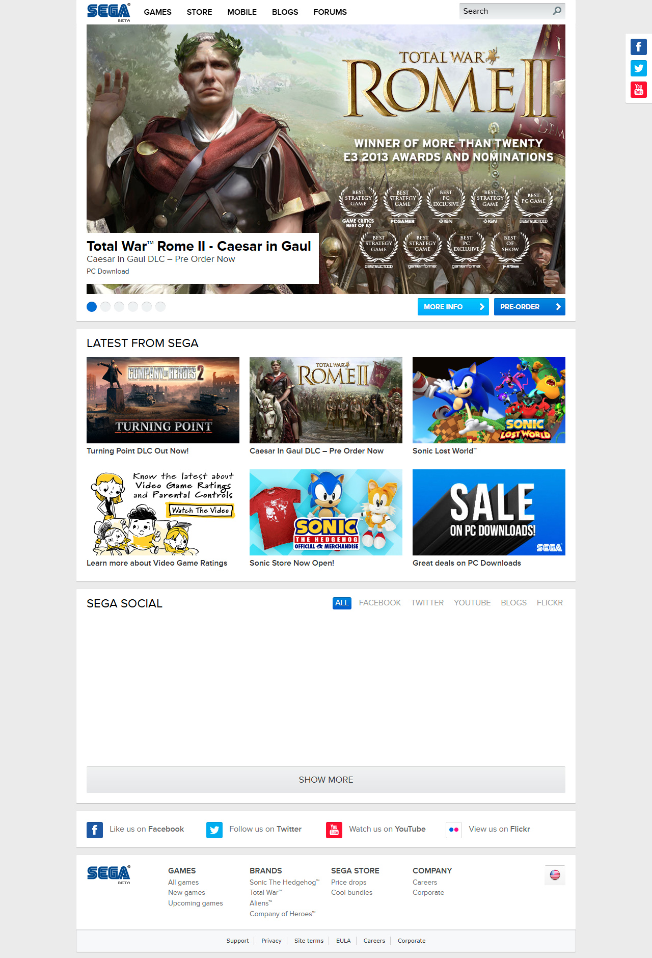 SEGA website in 2013