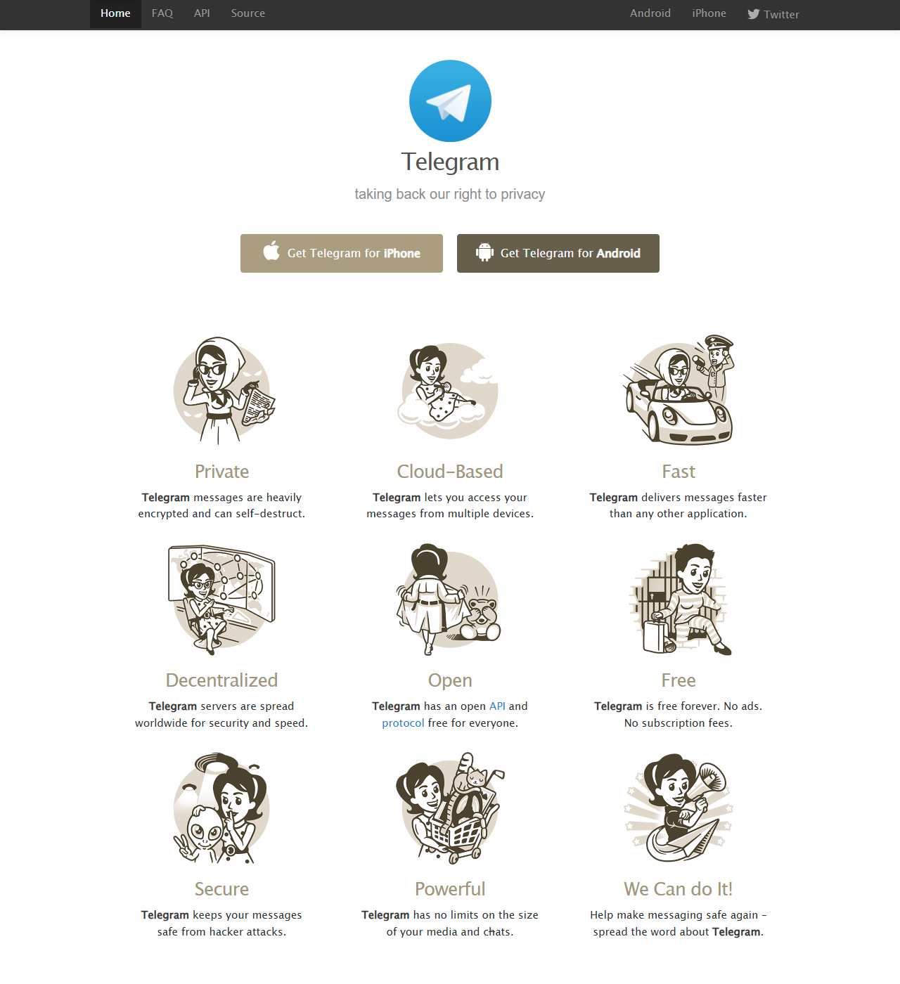 Telegram website in 2013