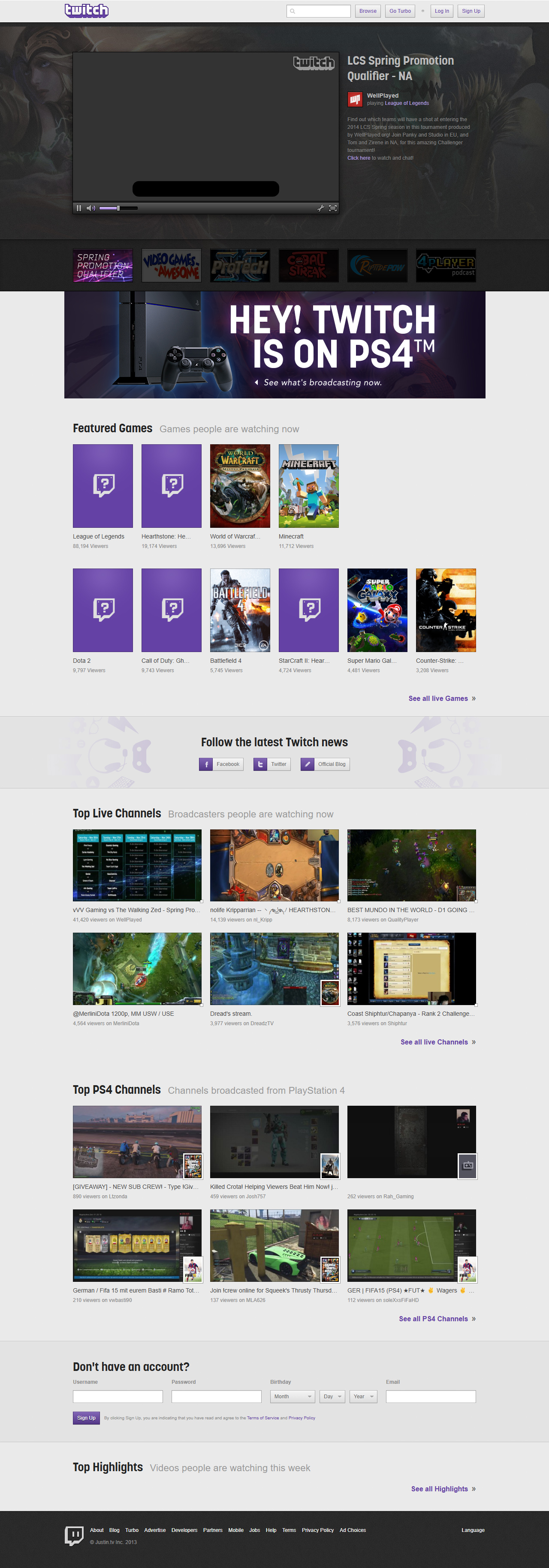 Twitch website in 2013