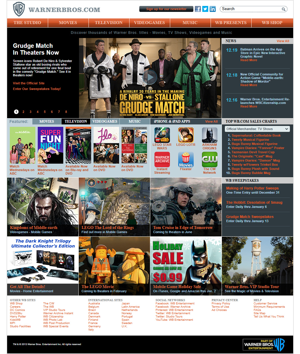 Warner Bros. website in 2013