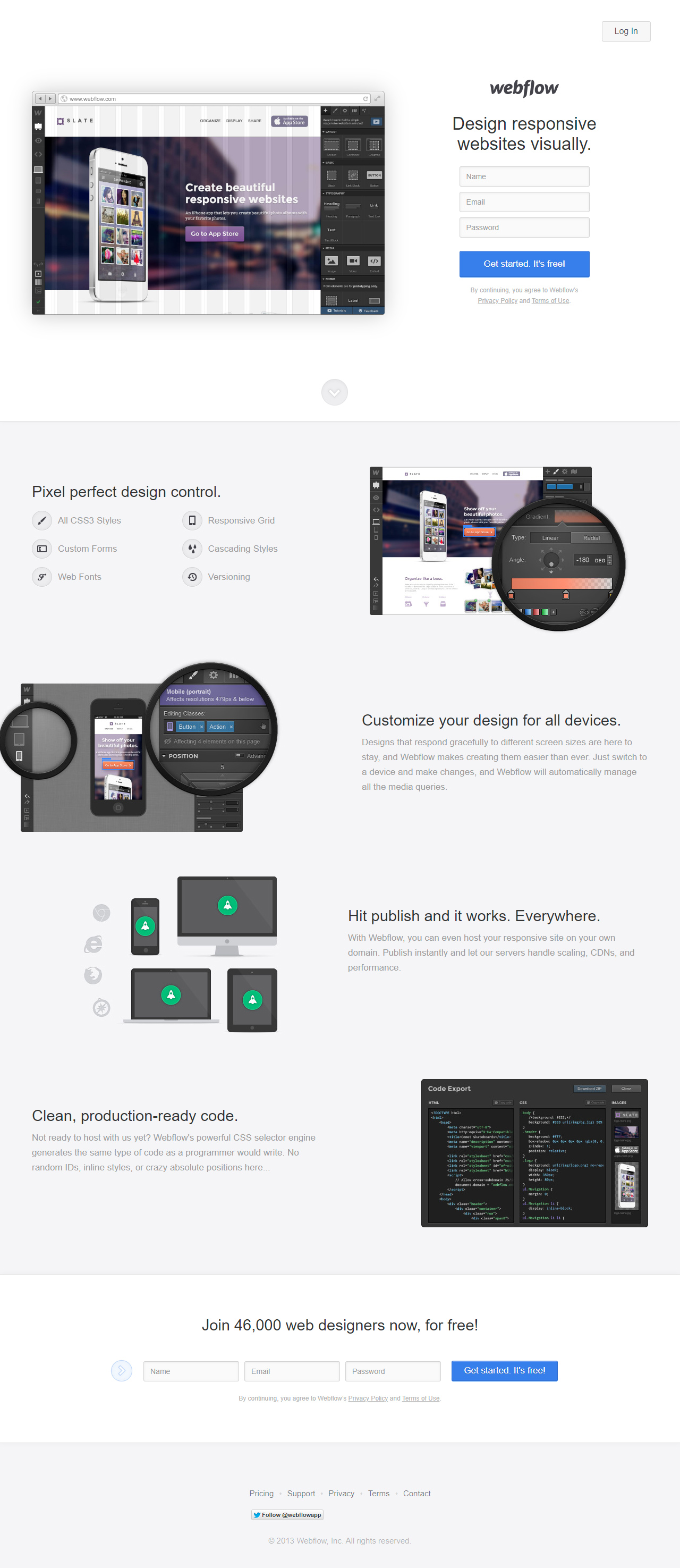 Webflow website in 2013