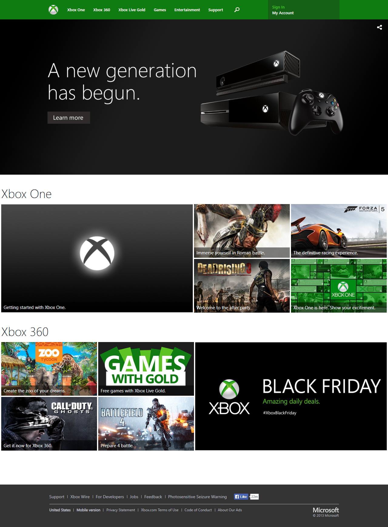 Xbox website in 2013