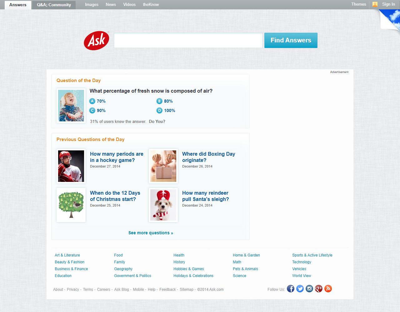 Ask.com website in 2014