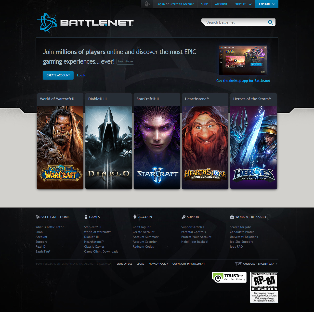 Battle.net website in 2014