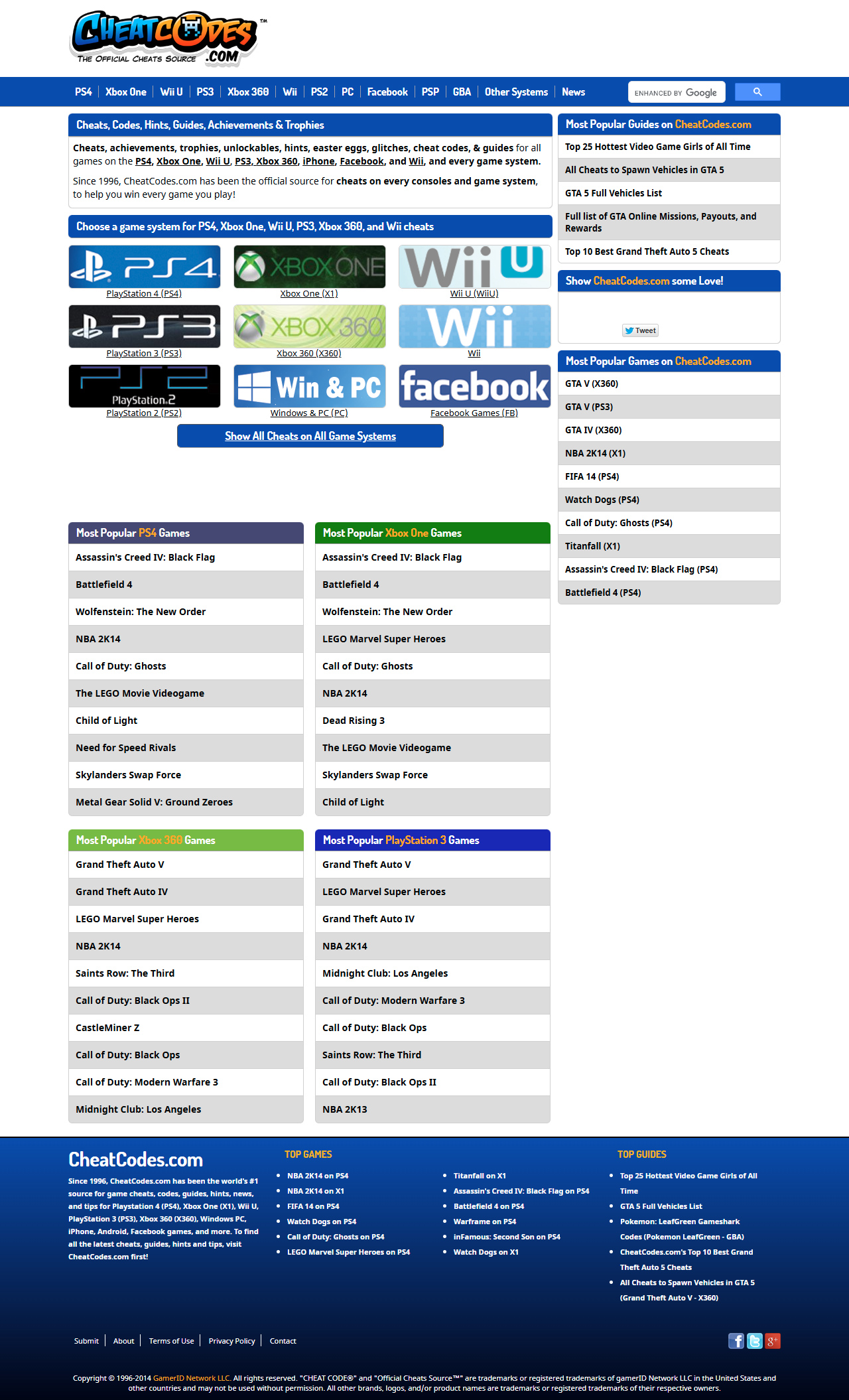 CheatCodes.com website in 2014