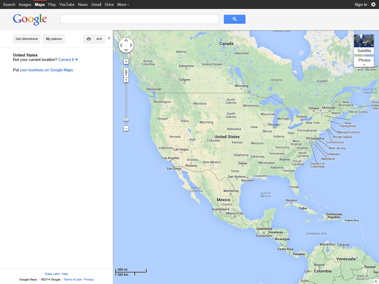 Google Maps website in 2014