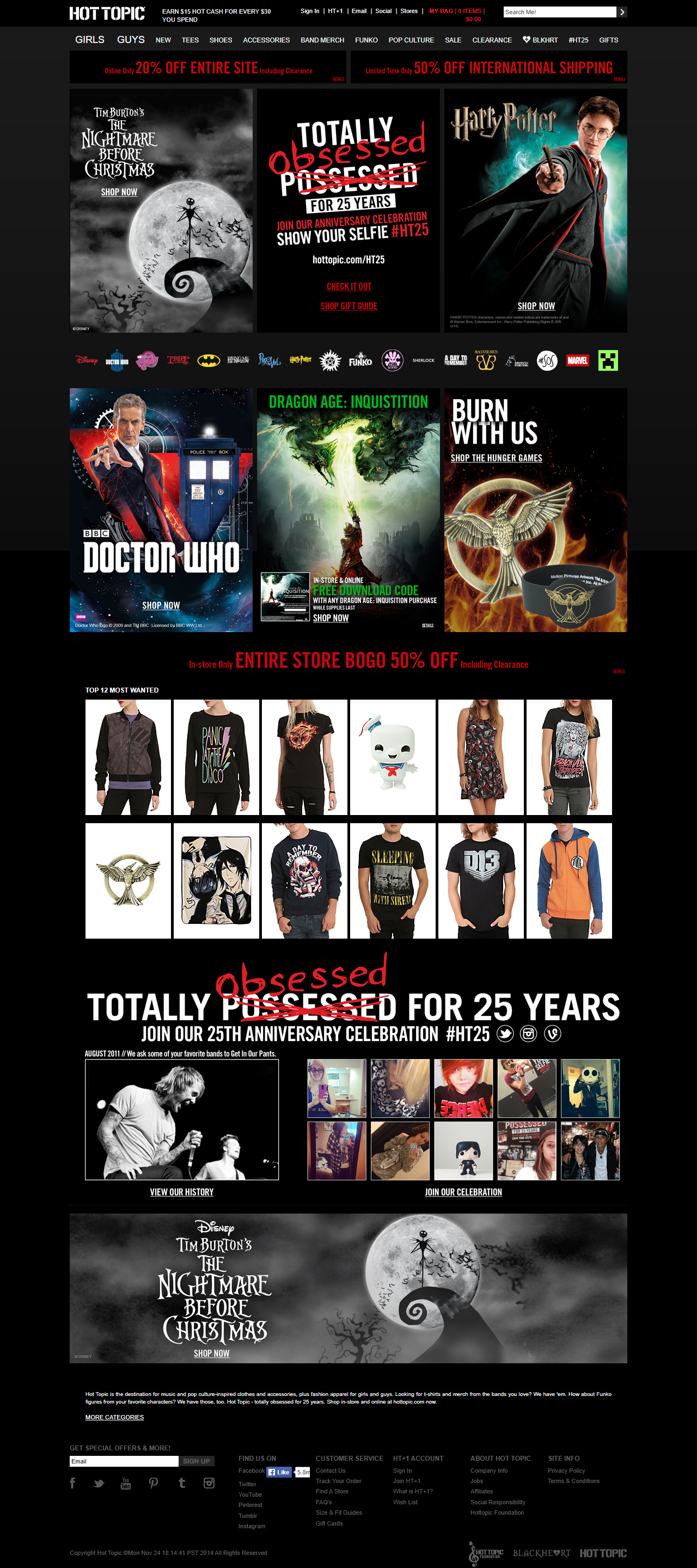Hot Topic website in 2014