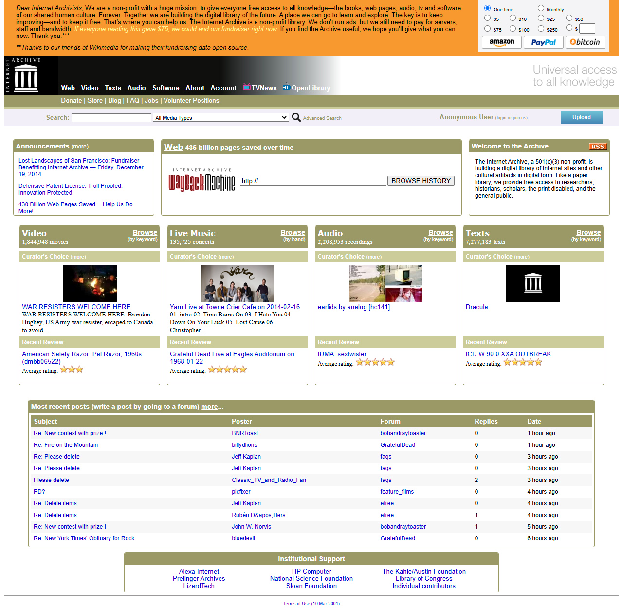 Internet Archive website in 2014