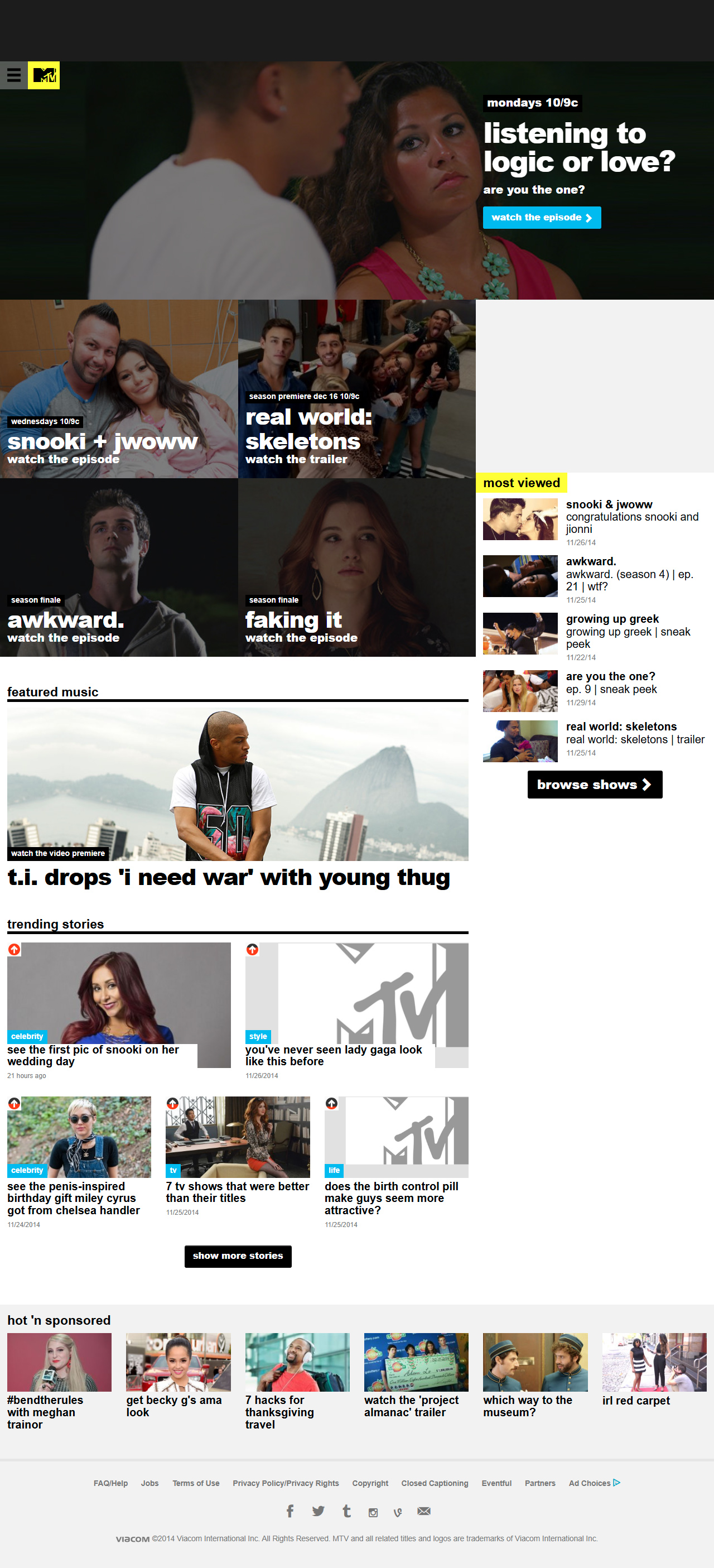 MTV website in 2014