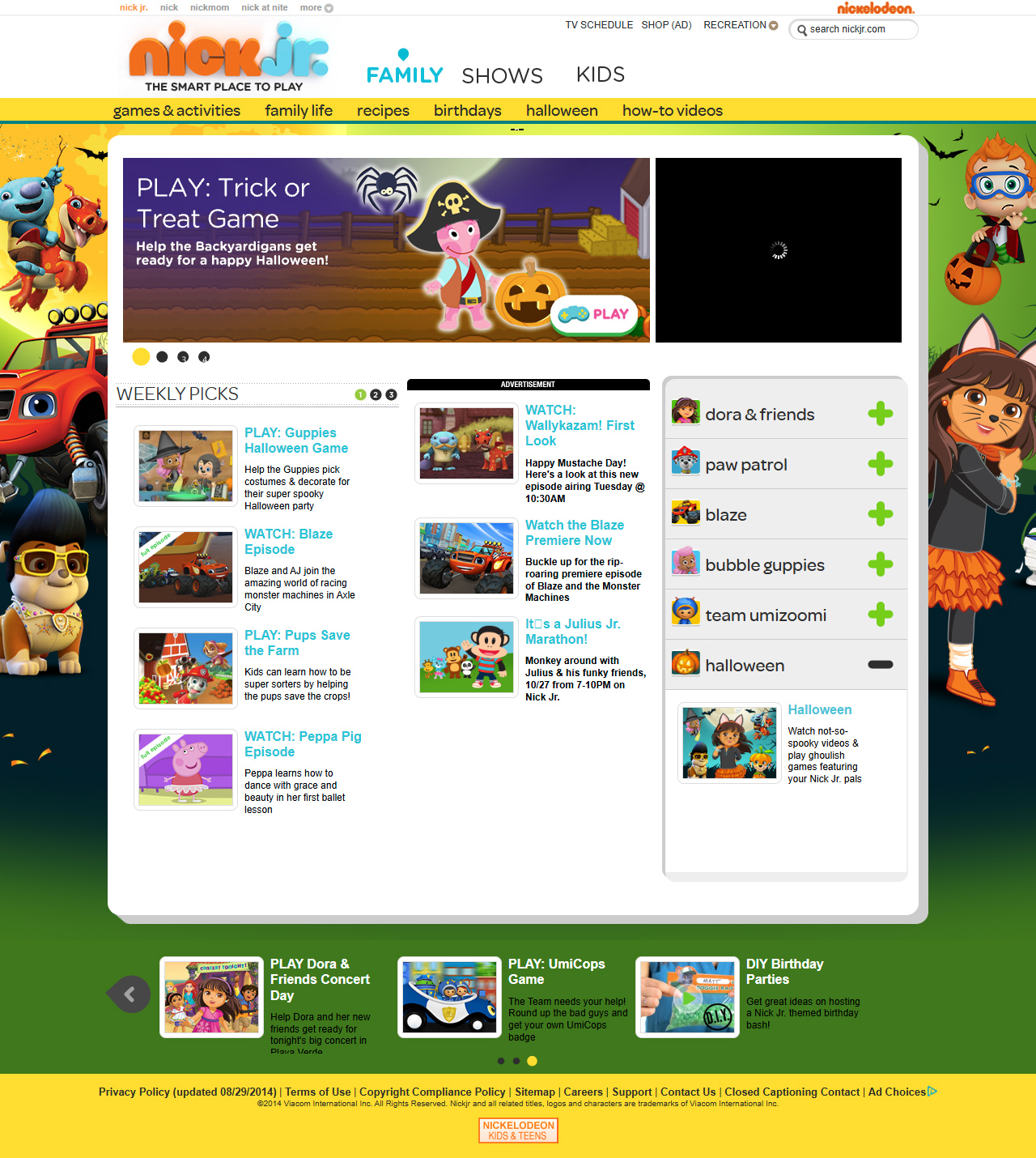 Nick Jr. website in 2014