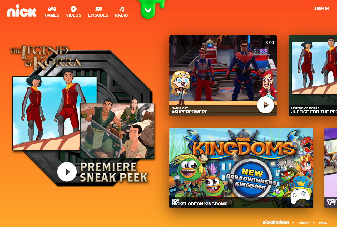 Nickelodeon website in 2014