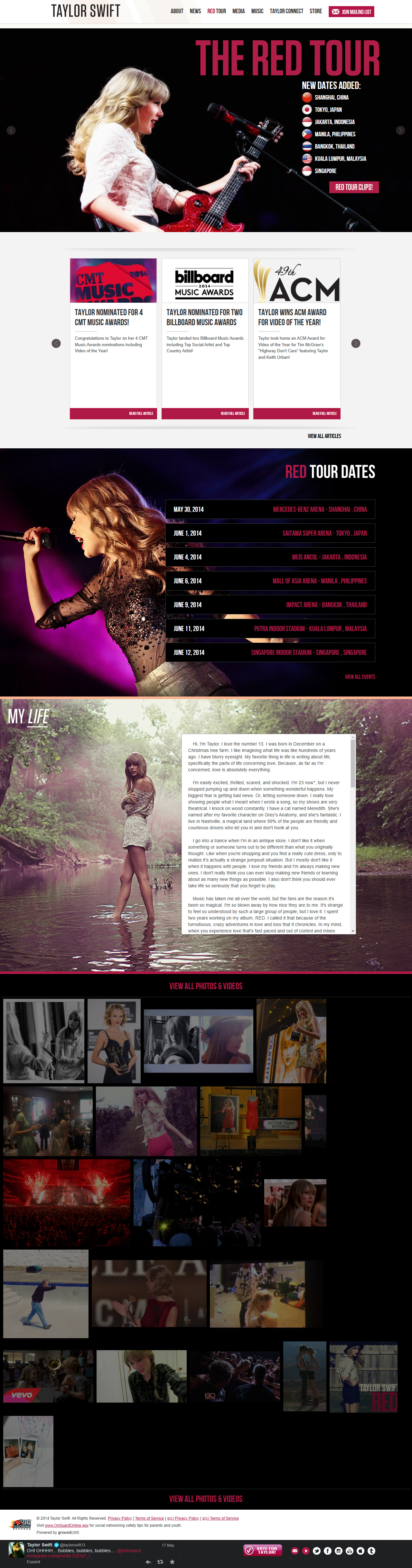 Taylor Swift website in 2014