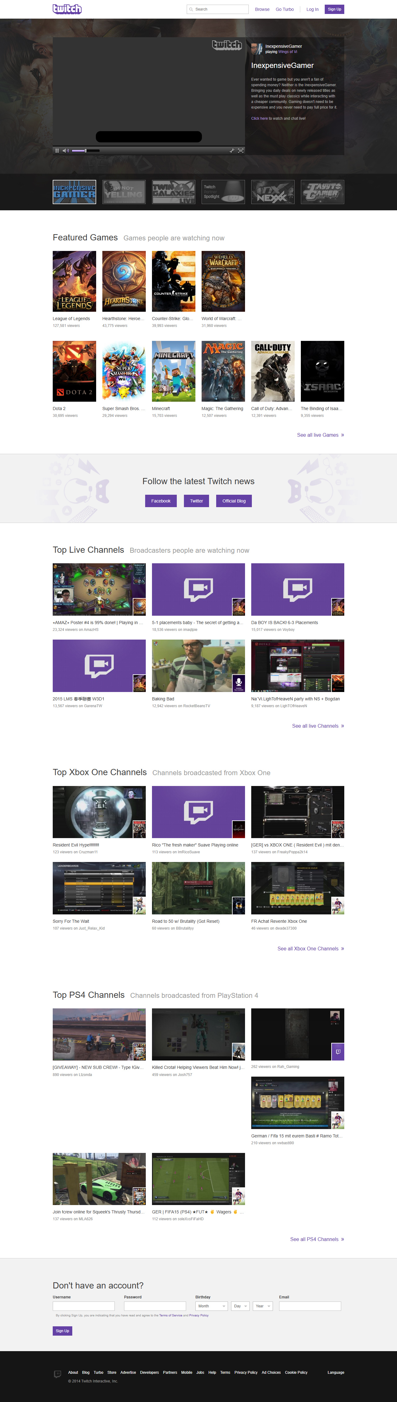 Twitch website in 2014