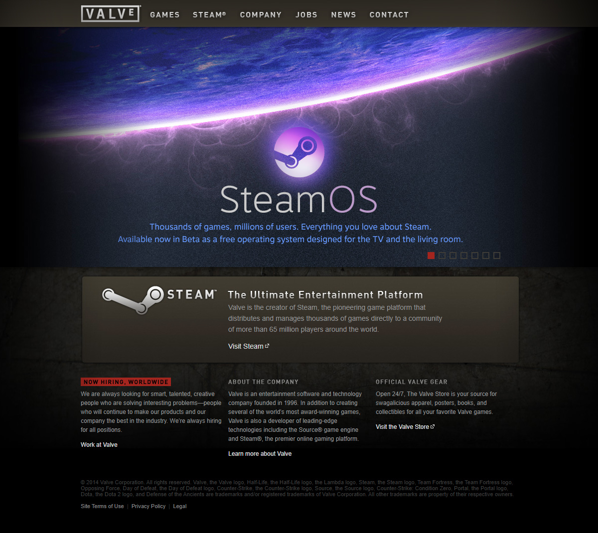 Valve Software website in 2014
