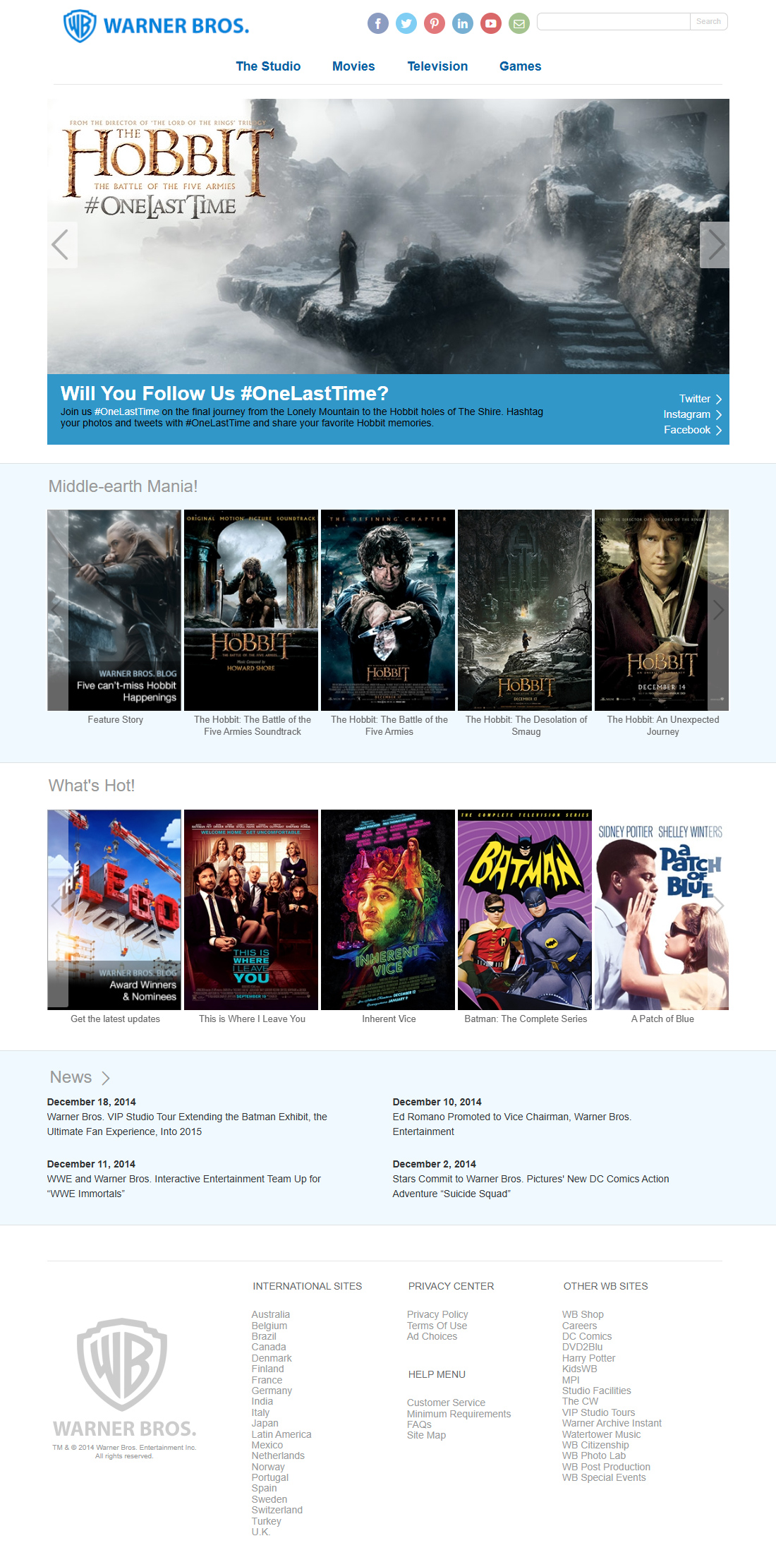 Warner Bros. website in 2014