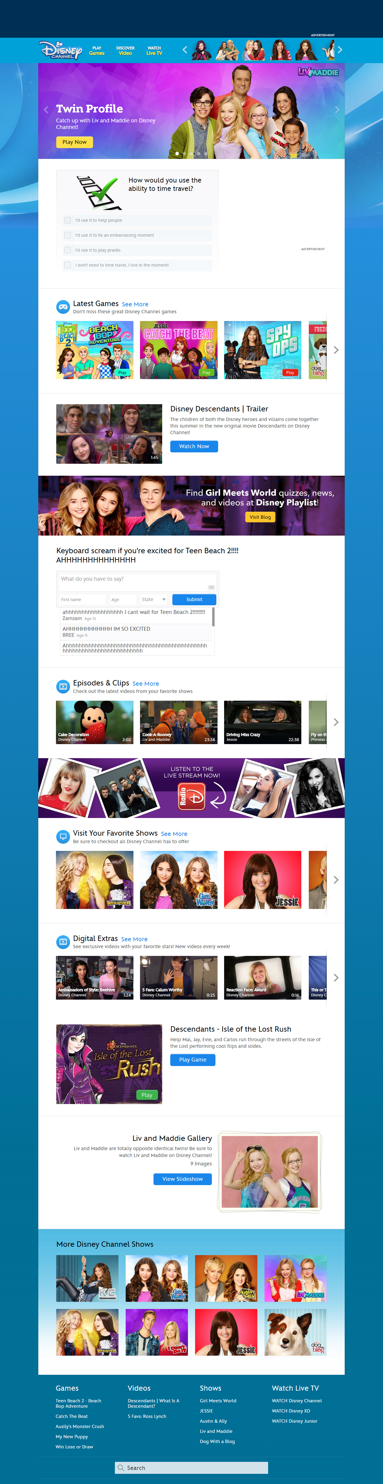 Disney Channel website in 2015
