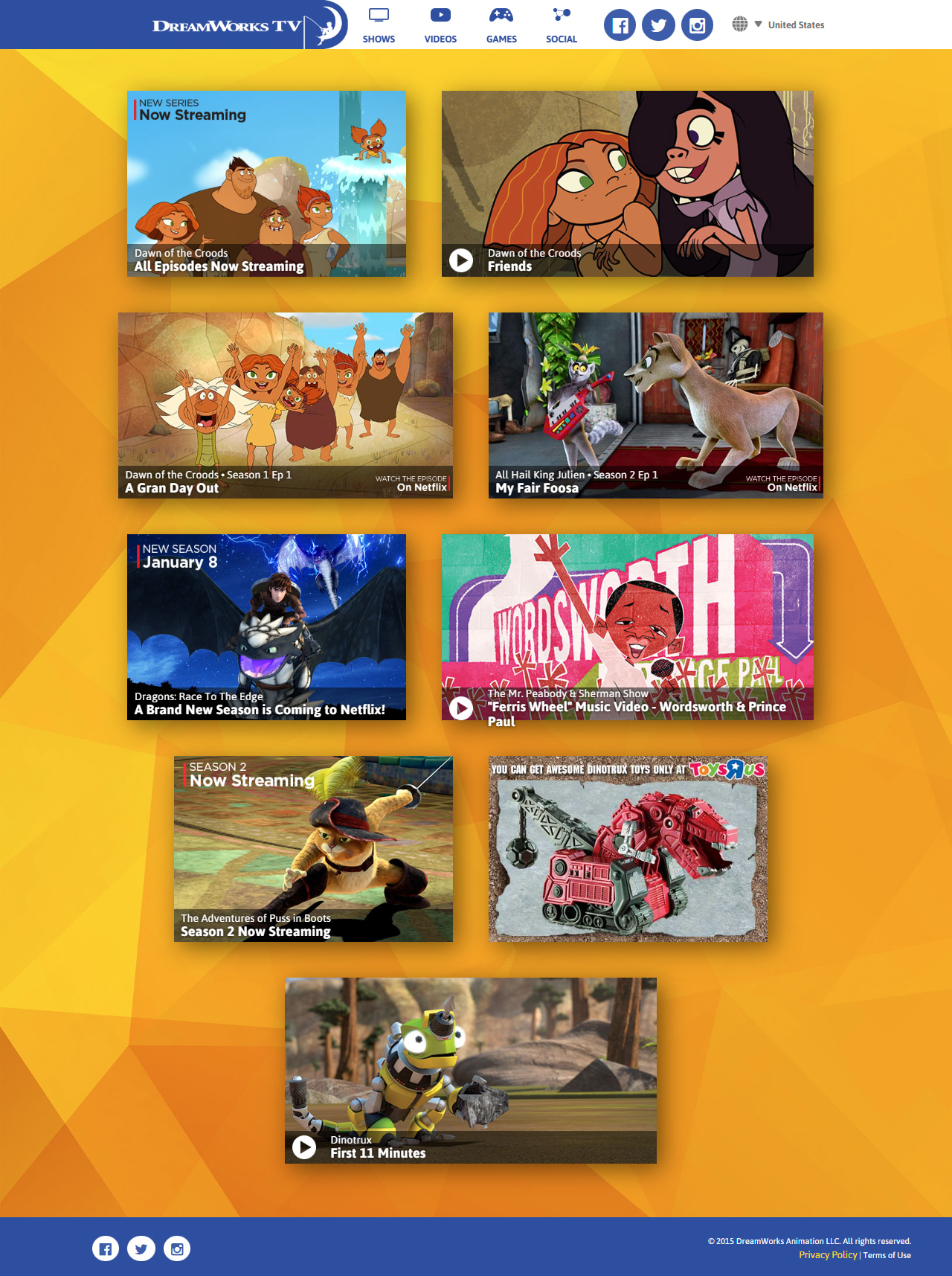 DreamWorksTV website in 2015