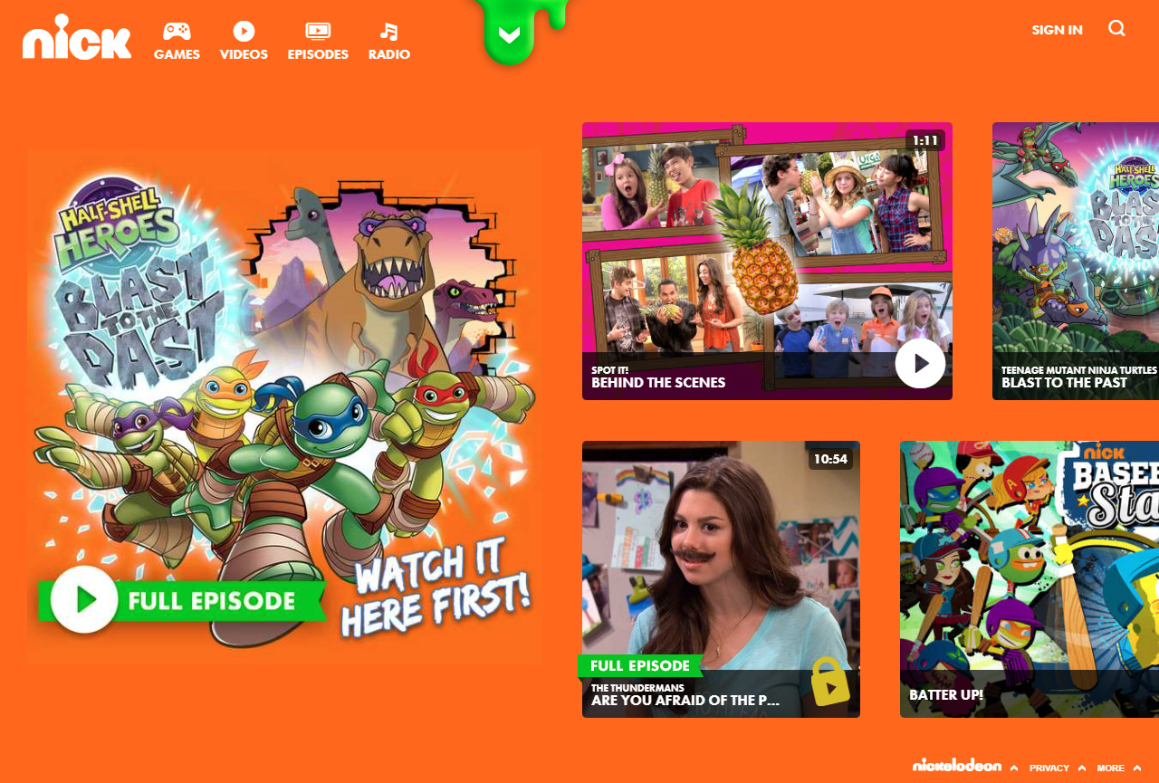 Nickelodeon website in 2015