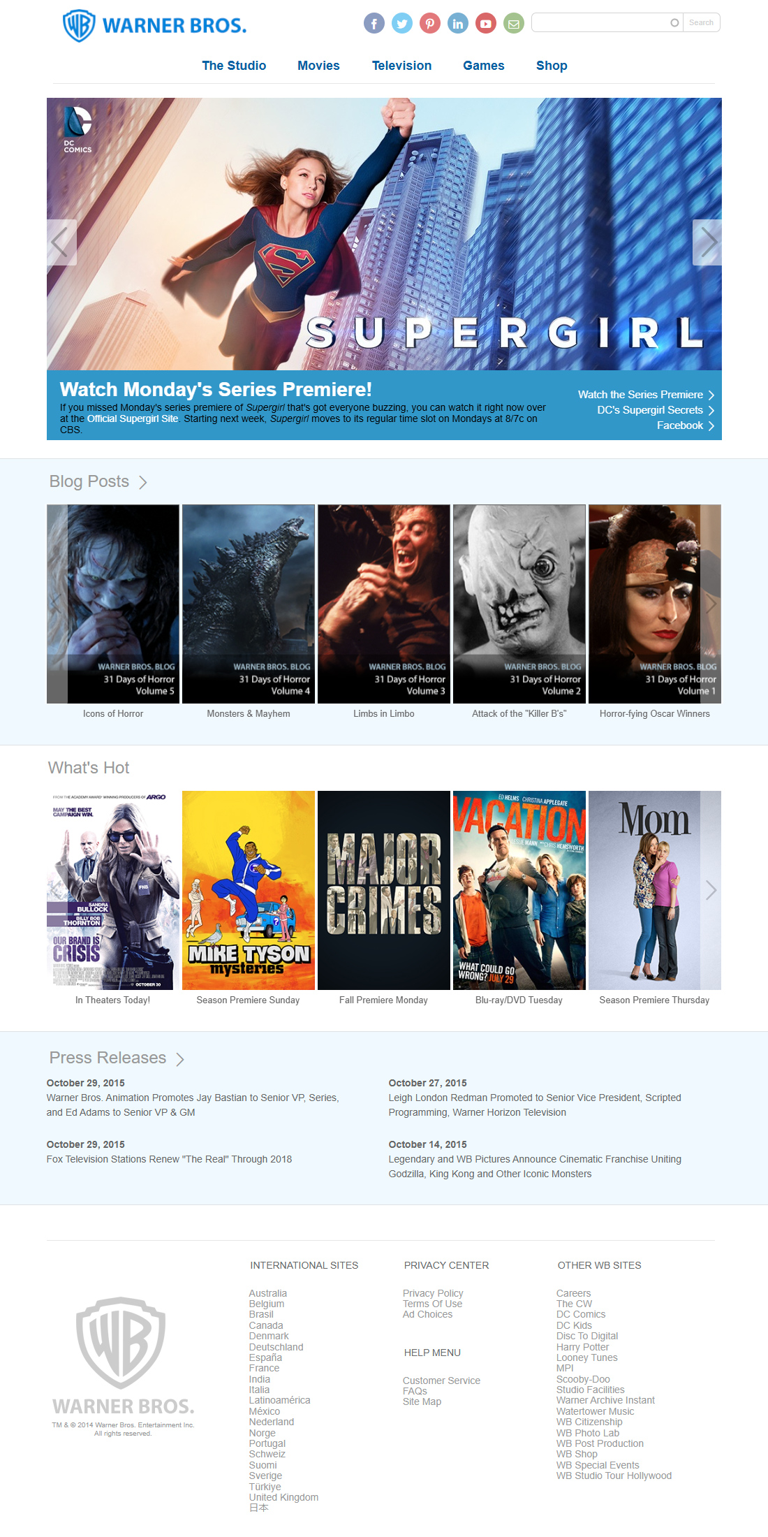 Warner Bros. website in 2015