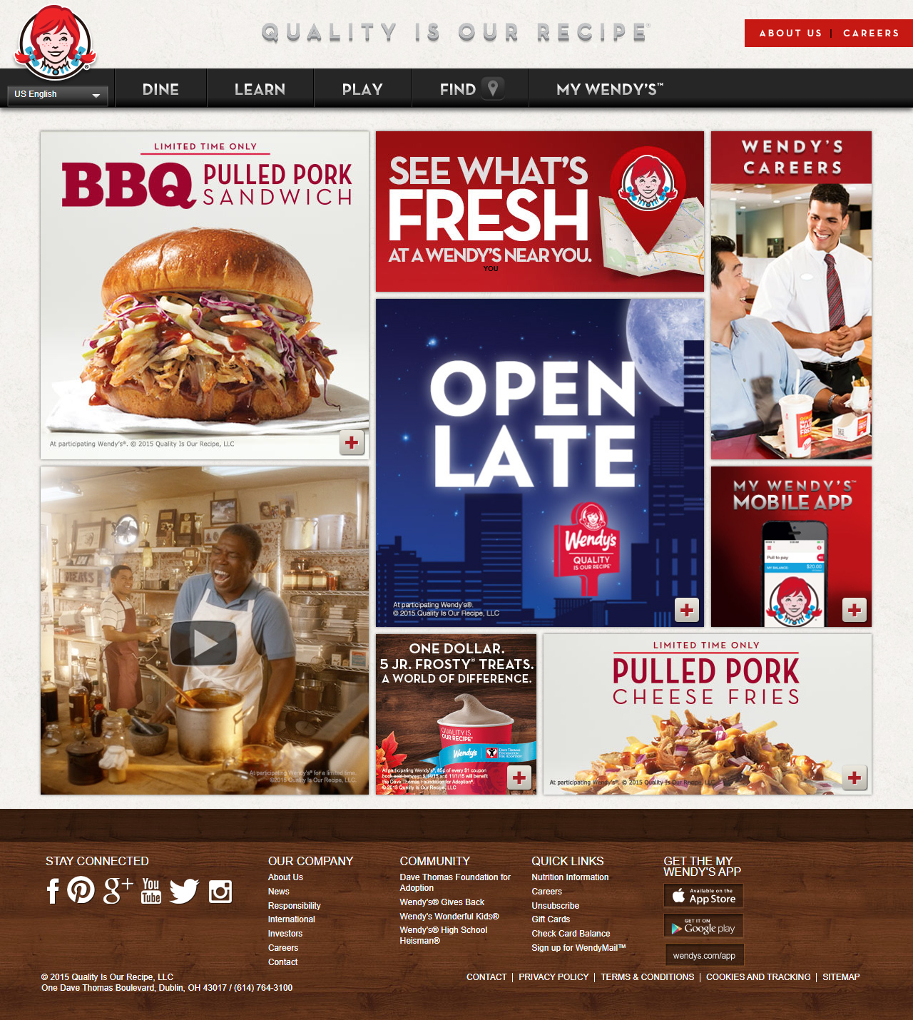 Wendy's website in 2015