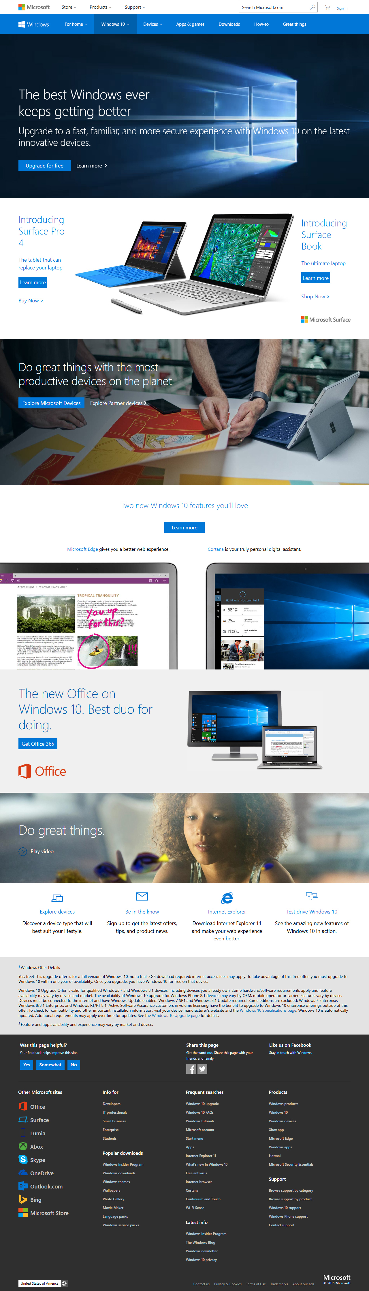 Windows 10 website in 2015