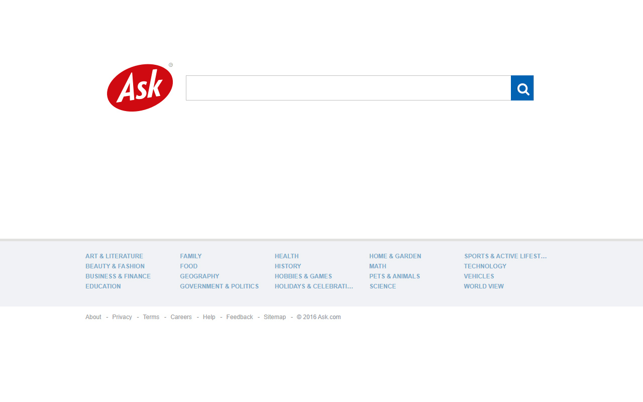 Ask.com website in 2016