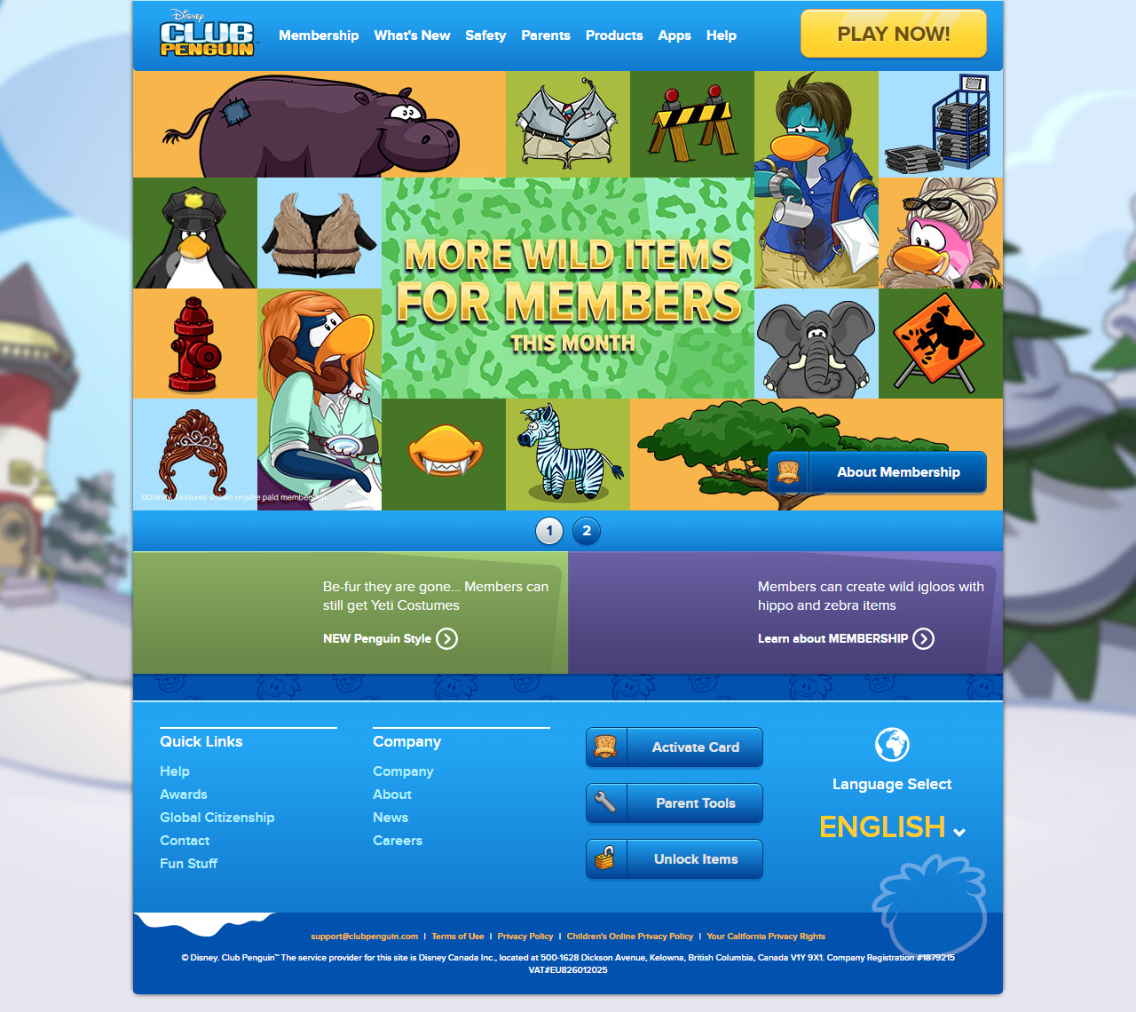 Club Penguin website in 2016