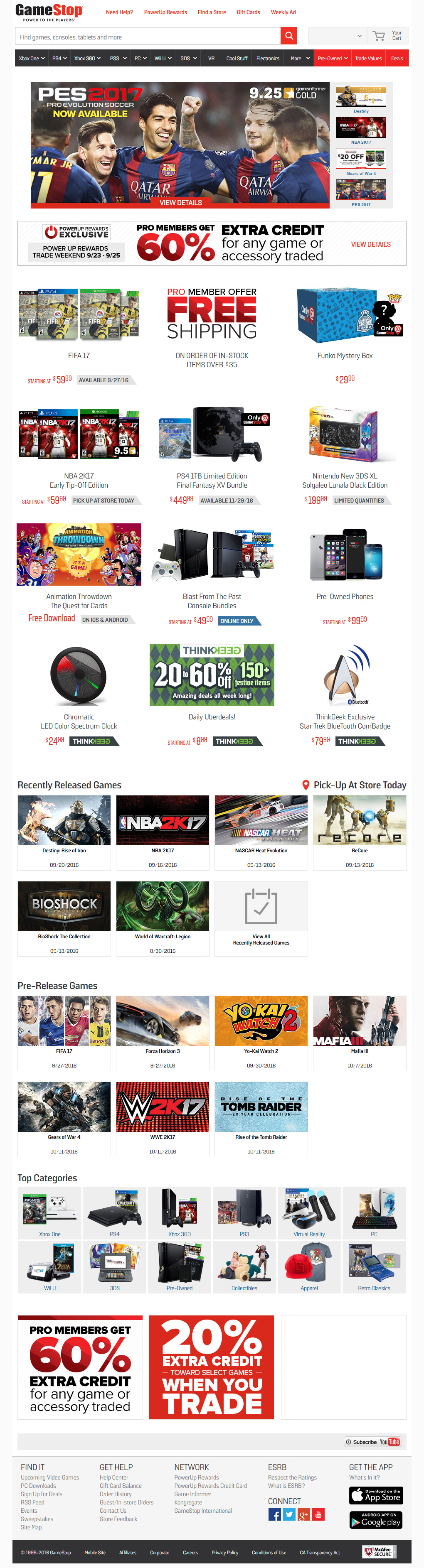 GameStop website in 2016