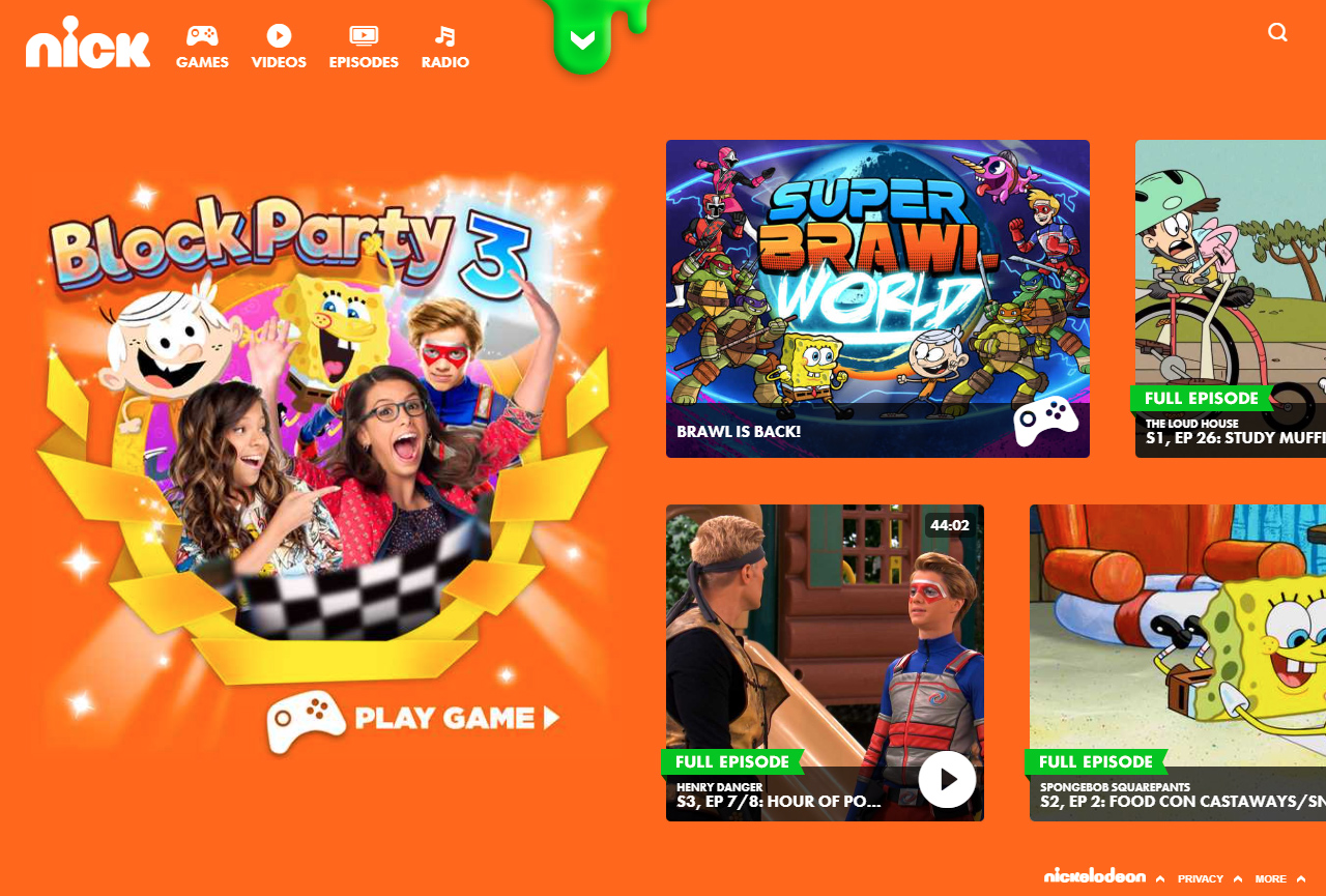 Nickelodeon website in 2016